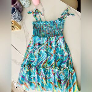 BCBGMAXAZRIA 100% Silk Teal Smocked Dress Extra Small NWT